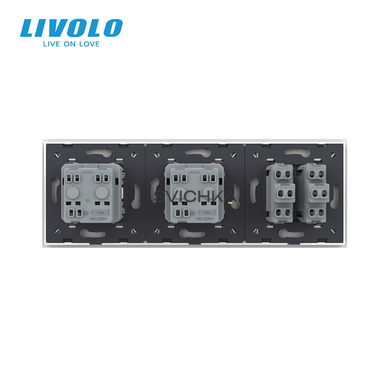 Двоклавішний вимикач з подвійною розеткою Livolo білий скло (VL-C7C2EUK2-11)