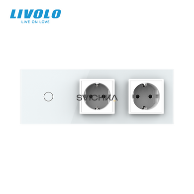 Сенсорний вимикач 1 сенсор 2 розетки Livolo білий скло (VL-C701/C7C2EU-11)