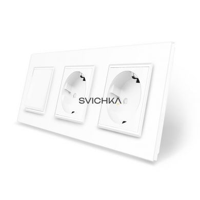 Двоклавішний вимикач з подвійною розеткою Livolo білий скло (VL-C7C2EUK2-11)