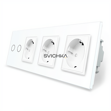Розумний сенсорний ZigBee вимикач 2 сенсора 3 розетки Livolo білий скло (VL-C702Z/C7C3EU-11)