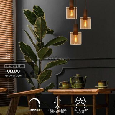 Підвісний світильник Lucide TOLEDO 3xE27 Amber, Amber