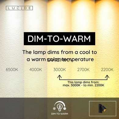 Бра Lucide TURNON LED Dim to warm GU10 1x5W 2200K/3000K Black, BLACK