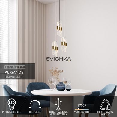 Подвесной светильник Lucide KLIGANDE &Oslash; 25 cm LED Dim. 3x8W 2700K Matt Gold / Brass