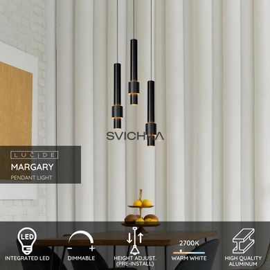 Підвісний світильник Lucide MARGARY &Oslash; 28 cm LED Dim. 3x4W 2700K Black, BLACK