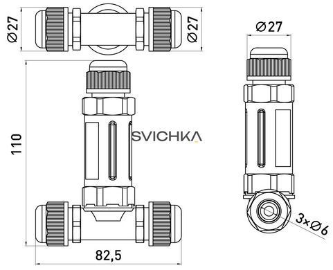 З'єднувач кабельний водонепроникний Т-подібний e.wcc.cnp25t, IP68, Чорний, Чорний