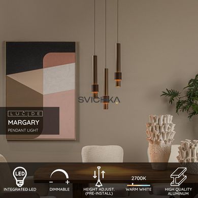 Підвісний світильник Lucide MARGARY &Oslash; 28 cm LED Dim. 3x4W 2700K Coffee, Coffee