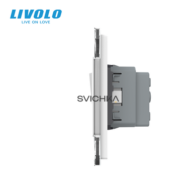 Одноклавішний вимикач з розеткою Livolo білий скло (VL-C7C1EUK1-11)