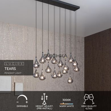 Підвісний світильник Lucide TEARS LED Dim. G4 16x1,5W 3000K Black, BLACK, Димчатий, Димчатий