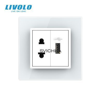 Розетка універсальна з USB розеткою Livolo білий скло (VL-C7C1AUSB-11)