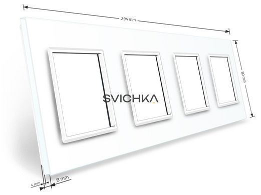 Рамка 4-постова LIVOLO, загартоване скло, біла, 294&times;80 мм (VL-P7E/E/E/E-8W)