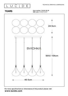 Підвісний світильник Lucide TEARS LED Dim. G4 8x1,5W 3000K Black, BLACK, Димчатий, Димчатий