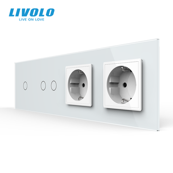 Сенсорный выключатель 3 сенсора 2 розетки Livolo