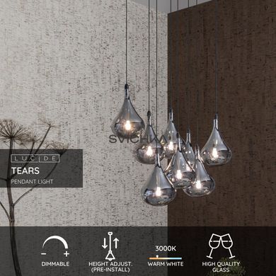 Підвісний світильник Lucide TEARS LED Dim. G4 8x1,5W 3000K Black, BLACK, Димчатий, Димчатий