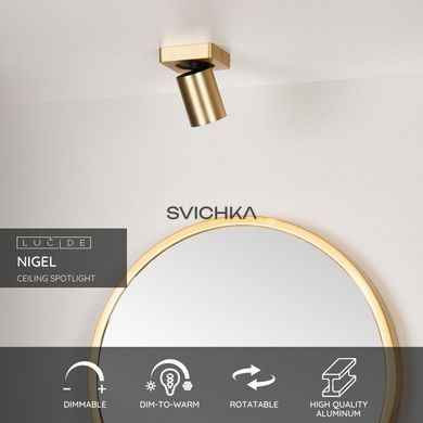 Стельовий точковий світильник Lucide NIGEL LED Dim to warm GU10 1x5W 2200K/3000K Matt Gold / Brass, Matt Gold / Brass
