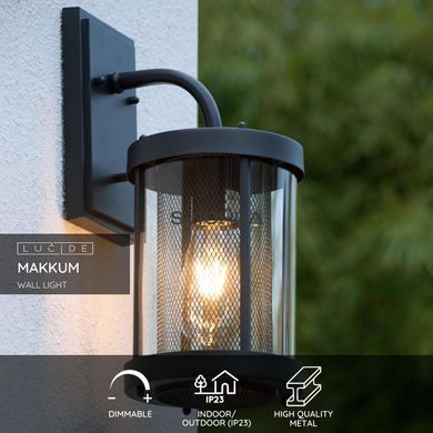 Настенный светильник для дома/улицы Lucide MAKKUM 1xE27 IP23 Black