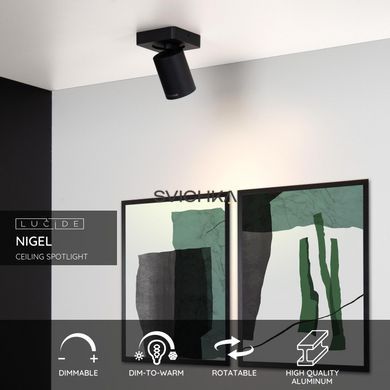 Стельовий точковий світильник Lucide NIGEL LED Dim to warm GU10 1x5W 2200K/3000K Black, BLACK