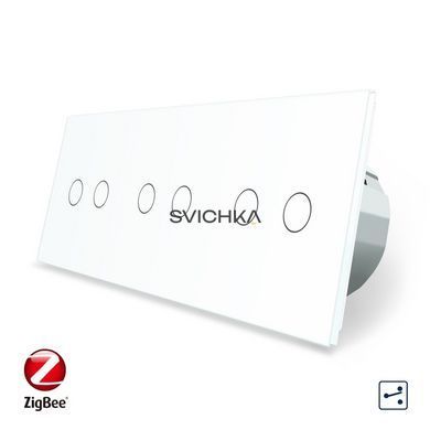 Розумний сенсорний прохідний/перехресний вимикач 6 сенсорів (2-2-2) Livolo білий скло (VL-C706SZ-11)