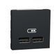 Розетка USB Schneider Electric Unica New подвійна 2.1А 2 модулі, антрацит, Антрацит