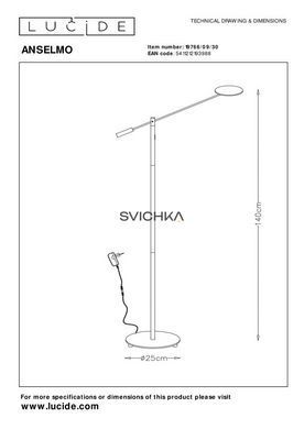 Підлогова лампа для читання Lucide ANSELMO &Oslash; 25 cm LED Dim. 1x9W 3000K Black, BLACK, Чорний, Чорний, Чорний