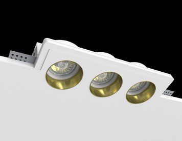 Врізний гіпсовий світильник Promin TRIO BRASS M, White/Brass, Білий, Білий, Білий, Латунь