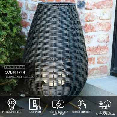 Акумуляторна настільна лампа для дому та вулиці Lucide COLIN IP44 Battery pack/batteries LED Dim. 1x3W 3000K IP44 Black, BLACK