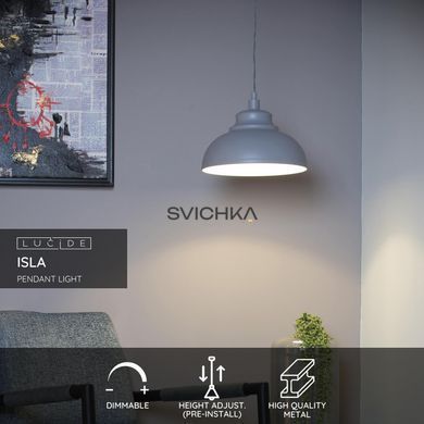 Підвісний світильник Lucide ISLA &Oslash; 29 cm 1xE14 Grey, Grey, Сірий
