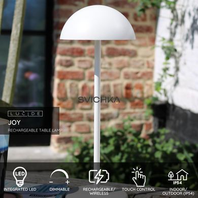 Аккумуляторная настольная лампа для дома и улицы Lucide JOY Battery pack/batteries &Oslash; 12 cm LED Dim. 1x1,5W 3000K IP54 White