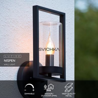 Настінний світильник для дому/вулиці Lucide NISPEN 1xE14 IP44 Black, BLACK