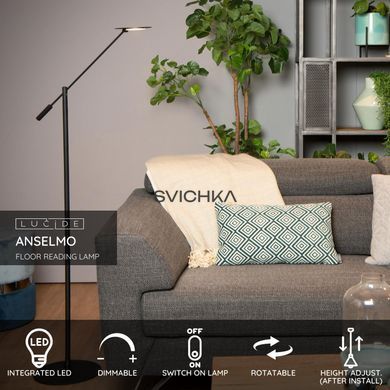 Підлогова лампа для читання Lucide ANSELMO &Oslash; 25 cm LED Dim. 1x9W 3000K Black, BLACK, Чорний, Чорний, Чорний