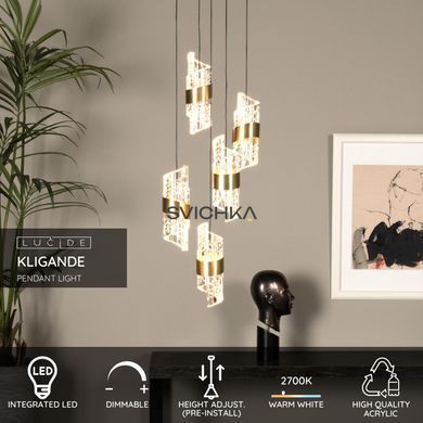 Подвесной светильник Lucide KLIGANDE &Oslash; 30 cm LED Dim. 5x8W 2700K Matt Gold / Brass