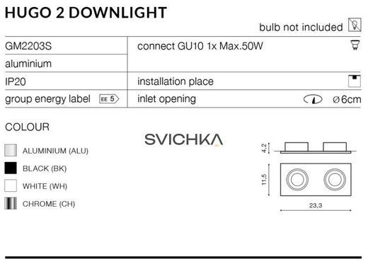 Точковий світильник Azzardo Hugo 2 Downlight GM2203 WH (AZ1739), без вставки, Білий, Білий
