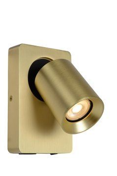 Бра Lucide NIGEL LED Dim to warm GU10 1x5W 2200K/3000K With USB charging point Matt Gold / Brass, Matt Gold / Brass