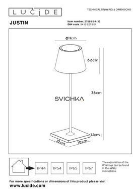 Акумуляторна настільна лампа для дому та вулиці Lucide JUSTIN Battery pack/batteries &Oslash; 11 cm LED Dim. 1x2,2W 2700K/3000K IP54 Black, BLACK