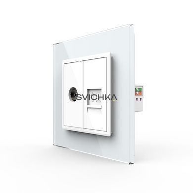 Розетка комп'ютерна RJ-45 і ТБ розетка Livolo білий скло (VL-C791VC-11)
