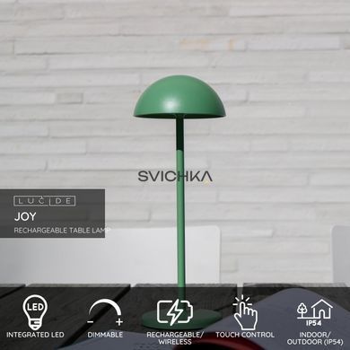 Аккумуляторная настольная лампа для дома и улицы Lucide JOY Battery pack/batteries &Oslash; 12 cm LED Dim. 1x1,5W 3000K IP54 Green