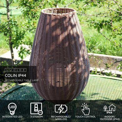 Акумуляторна настільна лампа для дому та вулиці Lucide COLIN IP44 Battery pack/batteries LED Dim. 1x3W 3000K IP44 Natural, Natural
