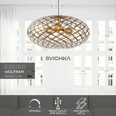 Підвісний світильник Lucide WOLFRAM &Oslash; 100 cm 3xE27 Matt Gold / Brass, Matt Gold / Brass, Matt Gold / Brass, Matt Gold / Brass