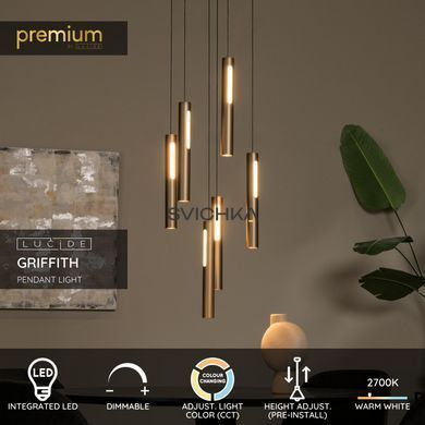 Подвесной светильник Lucide GRIFFITH &Oslash; 38 cm LED Dim. 6x6W 2700K/4000K Bronze