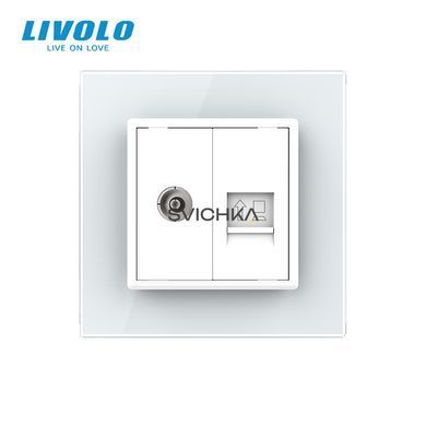 Розетка комп'ютерна RJ-45 і ТБ розетка Livolo білий скло (VL-C791VC-11)