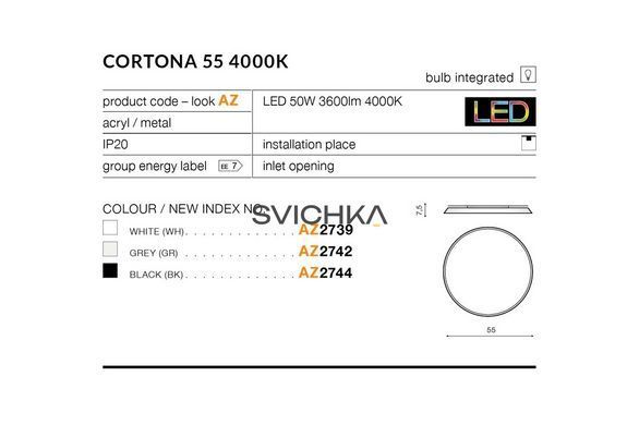Світильник Azzardo AZ2741 Cortona 55 LED White 3000K, Білий, Білий