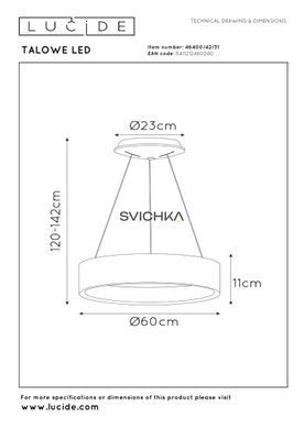 Подвесной светильник Lucide TALOWE LED &Oslash; 60 cm LED Dim. 1x39W 3000K White