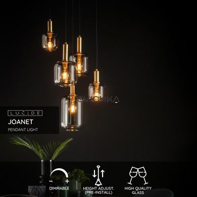 Підвісний світильник Lucide JOANET &Oslash; 66 cm 5xE27 Smoke Grey, Smoke Grey, Димчатий