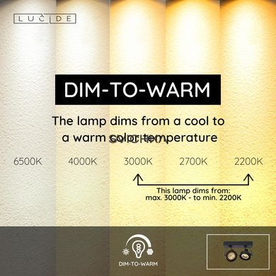 Стельовий точковий світильник Lucide DORIAN LED Dim to warm GU10 (ES111) 2x12W 2200K/3000K Black, BLACK, Чорний, Чорний