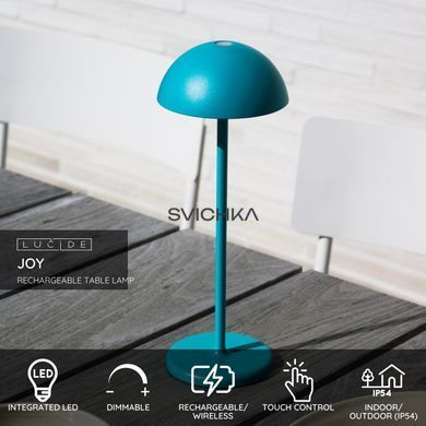 Акумуляторна настільна лампа для дому та вулиці Lucide JOY Battery pack/batteries &Oslash; 12 cm LED Dim. 1x1,5W 3000K IP54 Turquoise, Turquoise
