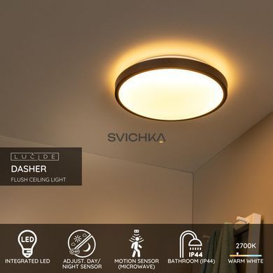 Потолочный светильник для ванной Lucide DASHER &Oslash; 41 cm LED 1x24W 2700K IP44 Motion & Day/Night Sensor Black