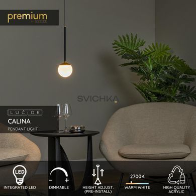 Підвісний світильник Lucide CALINA &Oslash; 9,9 cm LED Dim. 1x9W 2700K Black, BLACK, Чорний, Опал, Опал