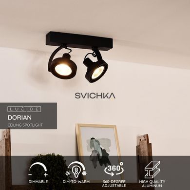 Стельовий точковий світильник Lucide DORIAN LED Dim to warm GU10 (ES111) 2x12W 2200K/3000K Black, BLACK, Чорний, Чорний