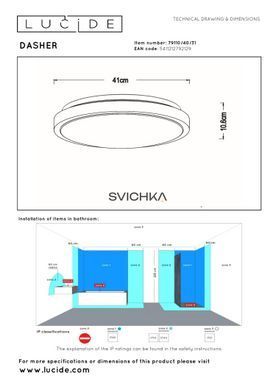 Стельовий світильник для ванної Lucide DASHER &Oslash; 41 cm LED 1x24W 2700K IP44 Motion & Day/Night Sensor White, WHITE, Білий, Білий