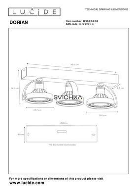 Стельовий точковий світильник Lucide DORIAN LED Dim to warm GU10 (ES111) 3x12W 2200K/3000K Black, BLACK, Чорний, Чорний
