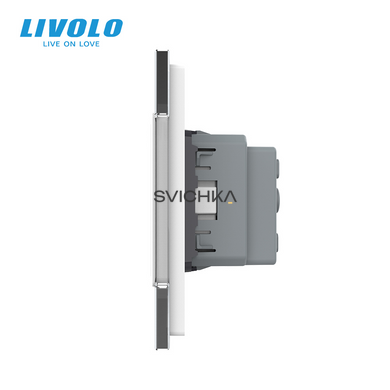 Сенсорний вимикач 2 сенсора 1 розетка Livolo білий скло (VL-C702/C7C1EU-11)